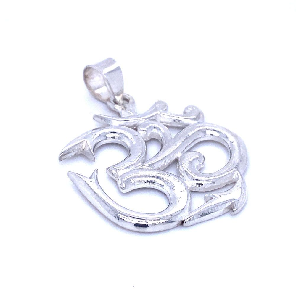 A Super Silver Statement Om pendant representing unity and the universe, displayed on a clean white background.