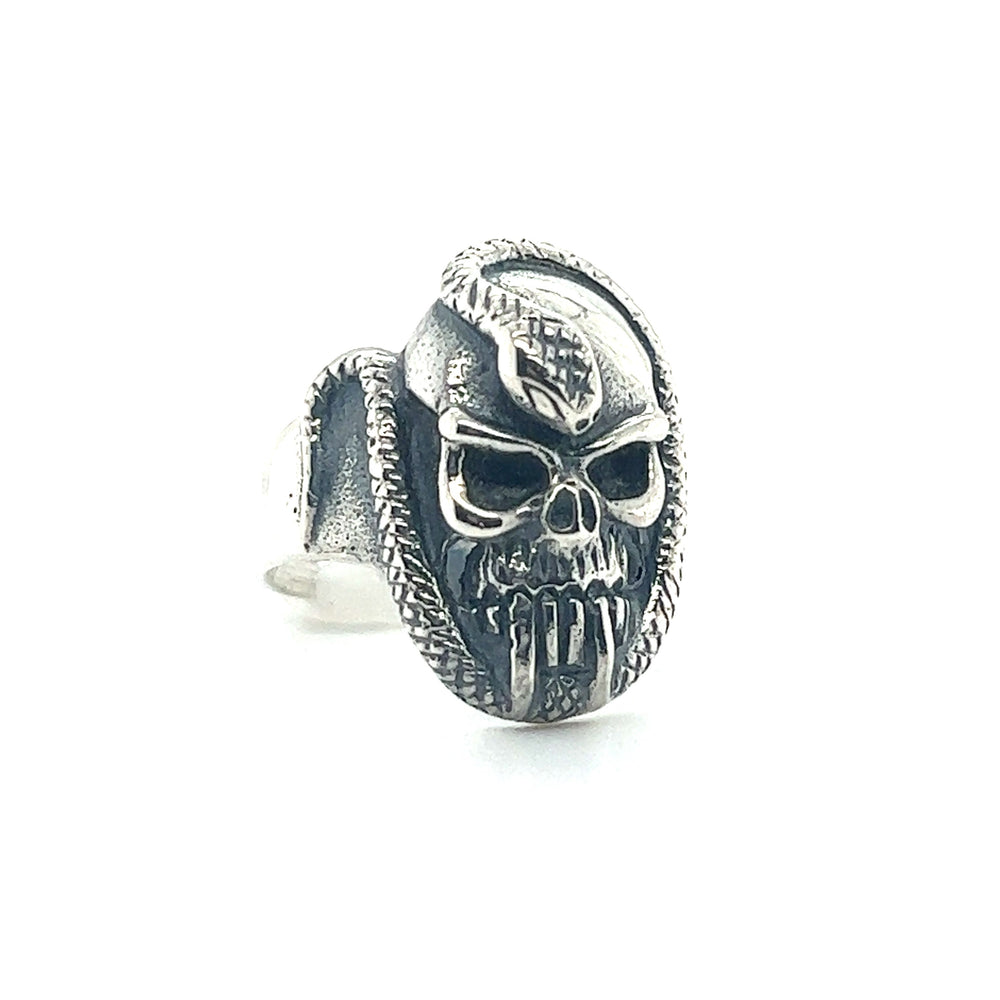 
                  
                    A Super Silver Skull Ring with Intertwined Snake.
                  
                