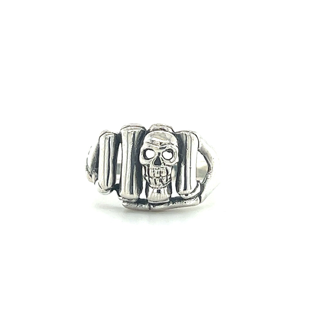 A gothic Skeleton Fist Ring With Small Skull.