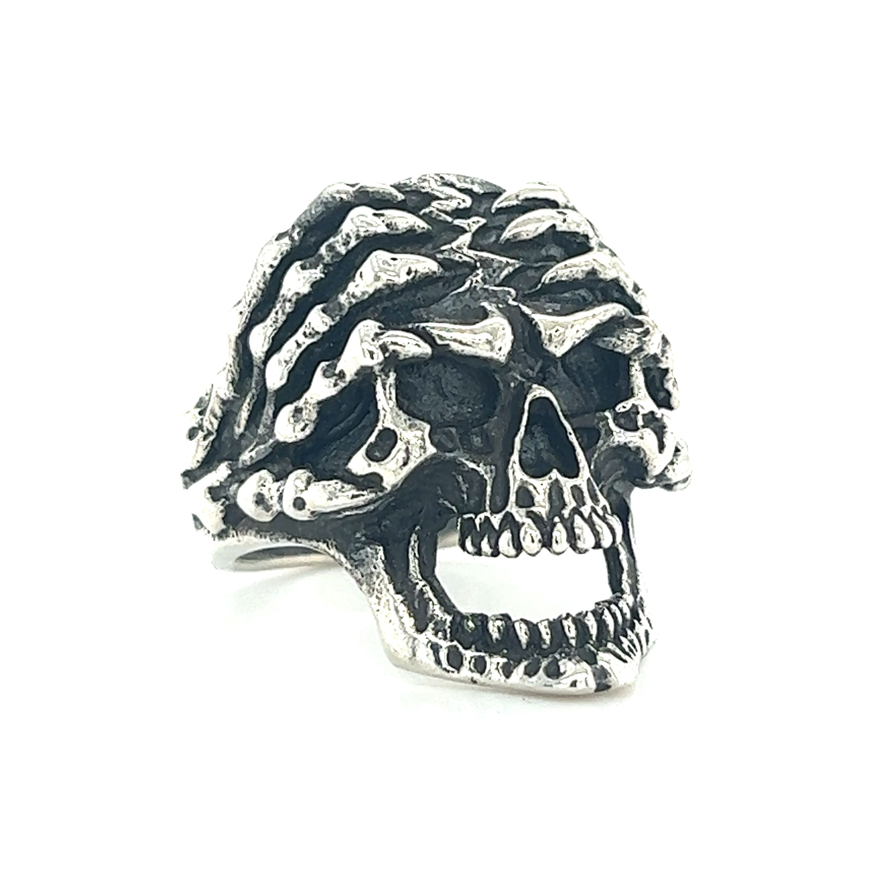 A gothic Screaming Skull Ring on a white background.
