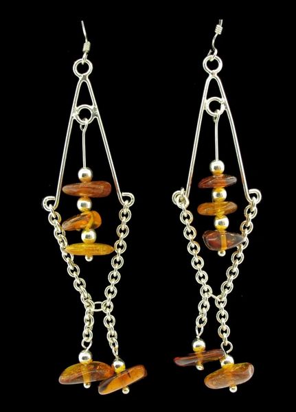 Super Silver Beaded Amber Tassel Earrings feature Baltic amber.