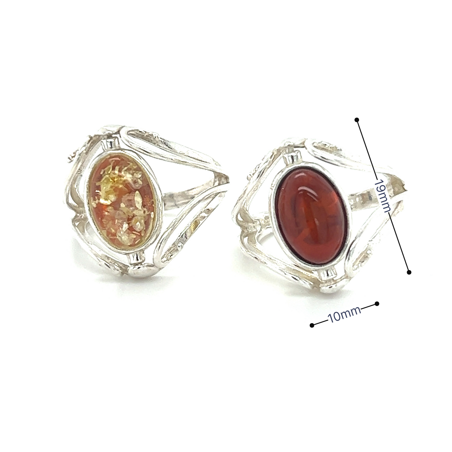 A statement Rotating Lemon and Cherry Amber Ring with a Baltic amber stone and a cherry amber stone by Super Silver.