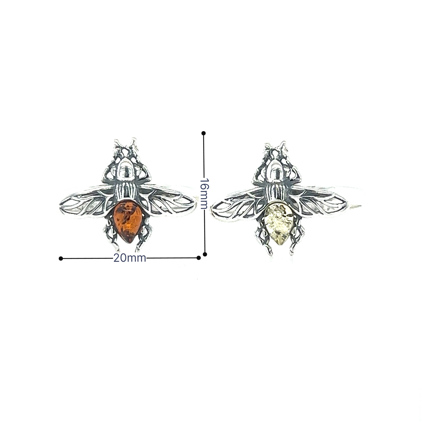 A pair of Super Silver Detailed Baltic Amber Bee Earrings.