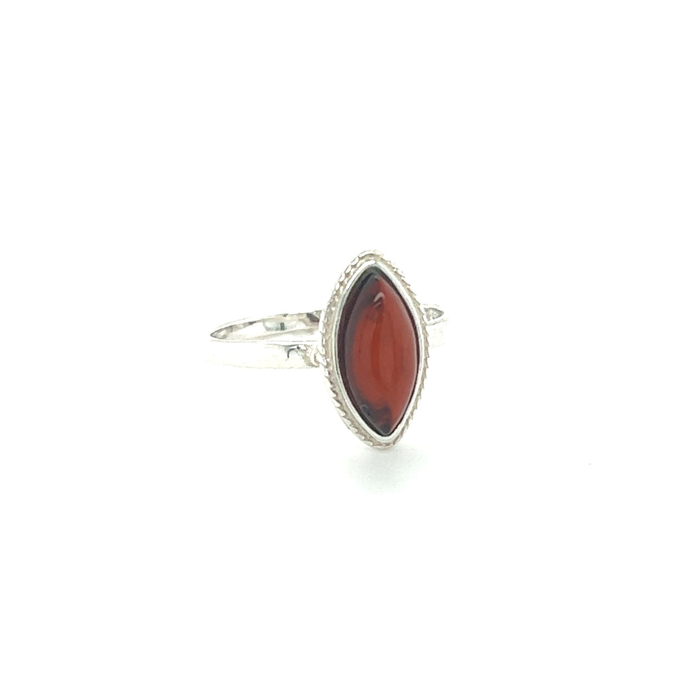 
                  
                    A Super Silver Marquise Baltic Amber Ring with Delicate Rope Border.
                  
                