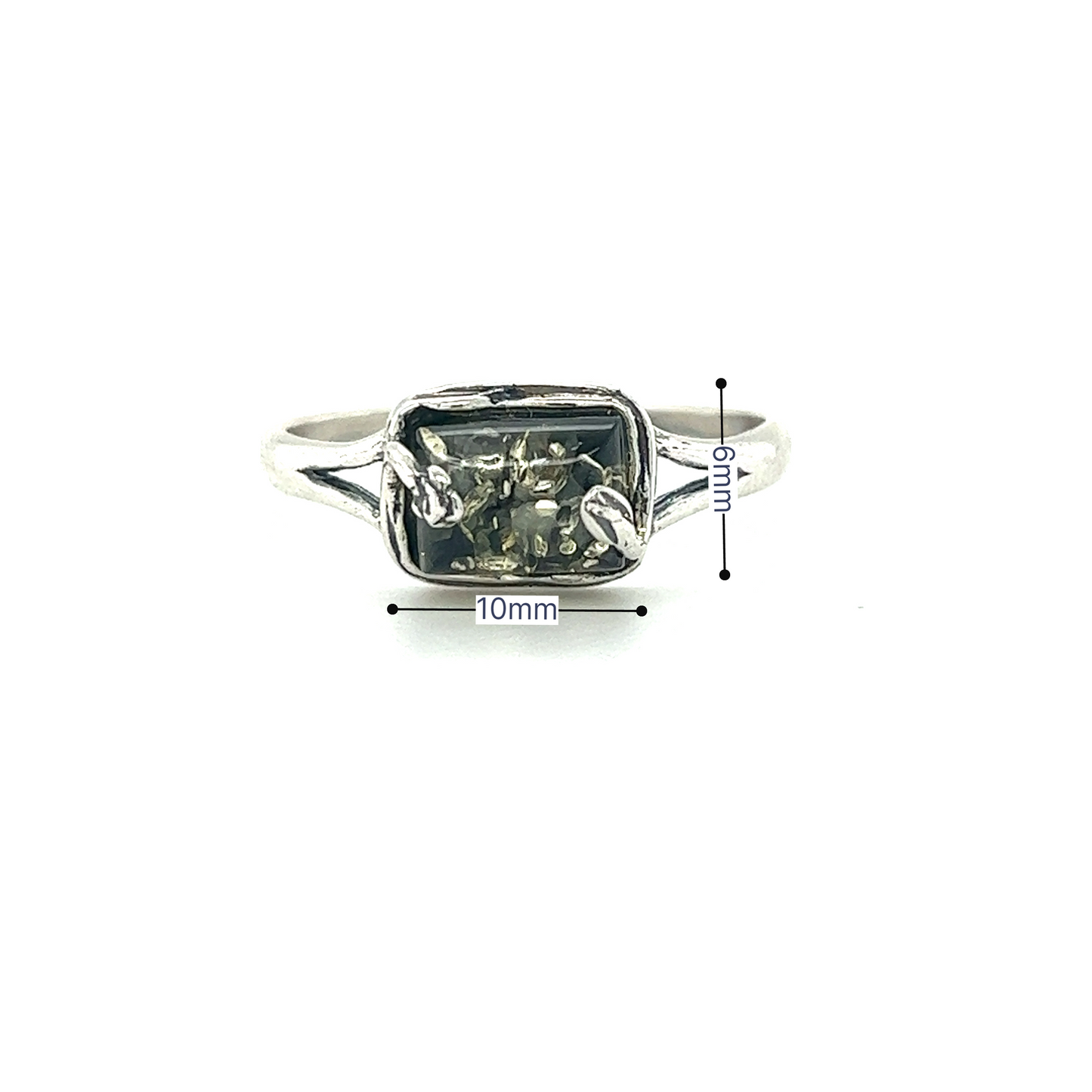 
                  
                    A Rectangle Amber Ring with Nature Detailing from Super Silver with a diamond in the middle.
                  
                