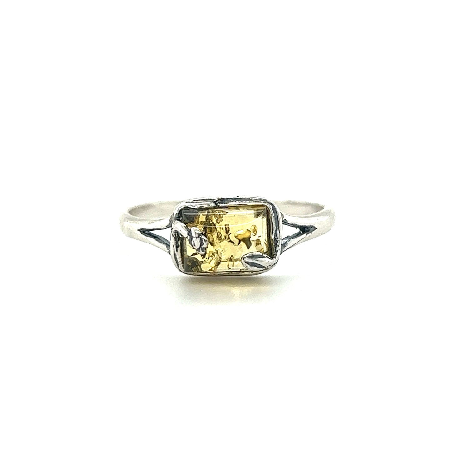 
                  
                    A Rectangle Amber Ring with Nature Detailing from Super Silver.
                  
                