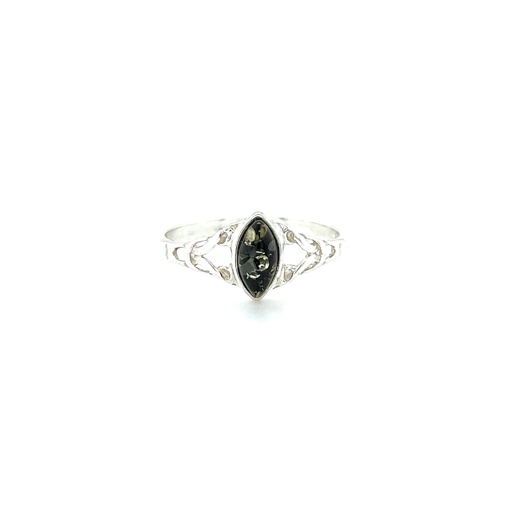 
                  
                    A Super Silver Delicate Celtic Inspired Amber Ring, perfect for healing and spiritual growth.
                  
                