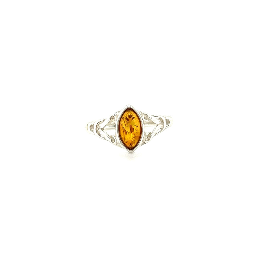 
                  
                    This Super Silver Delicate Celtic Inspired Amber Ring features an oval Baltic amber stone, perfect for those seeking healing and spiritual growth.
                  
                
