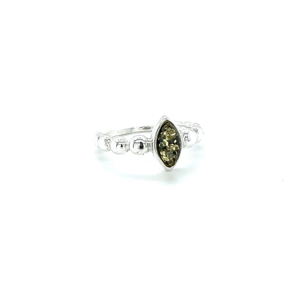 
                  
                    Modern Amber Ring with Half Beaded Band
                  
                
