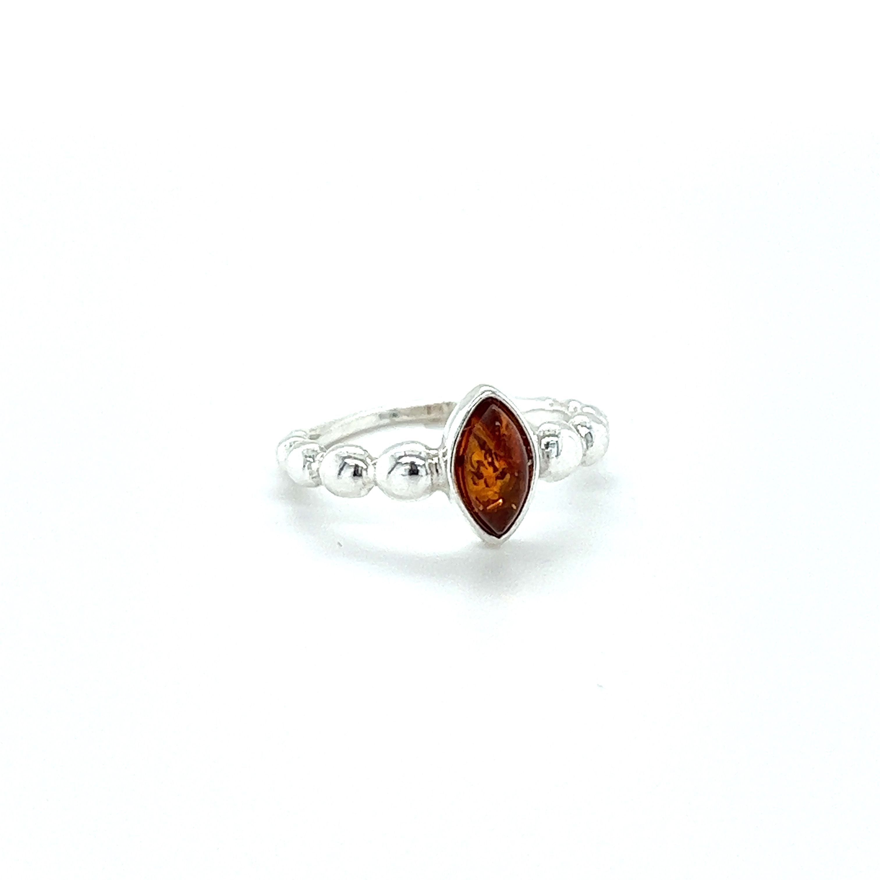 A Super Silver Modern Amber Ring with Half Beaded Band.