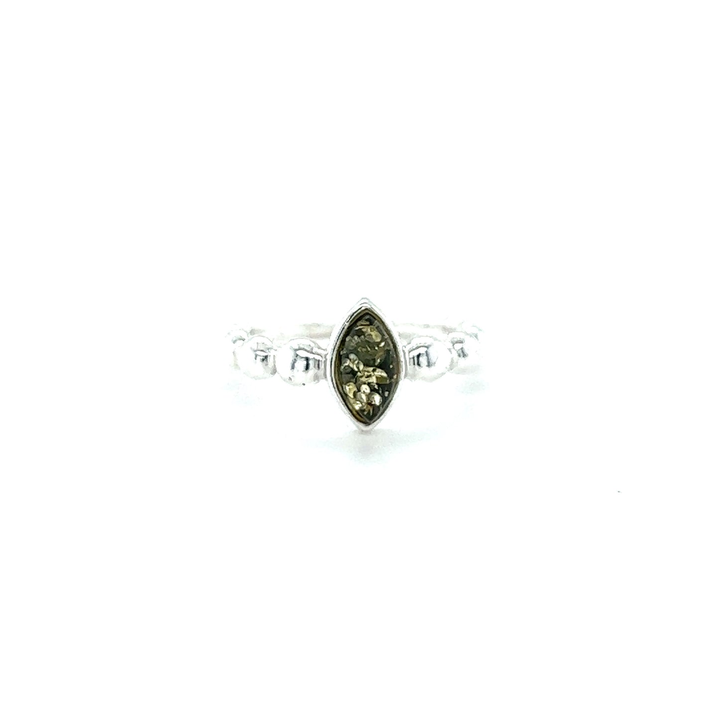 
                  
                    A Modern Amber Ring with Half Beaded Band crafted in .925 Sterling Silver by Super Silver.
                  
                