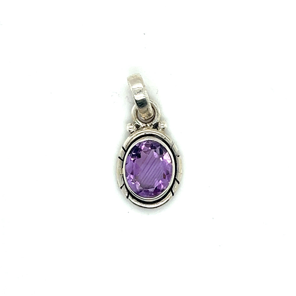 
                  
                    A versatile Super Silver Oval Faceted Amethyst Pendant on a white background.
                  
                