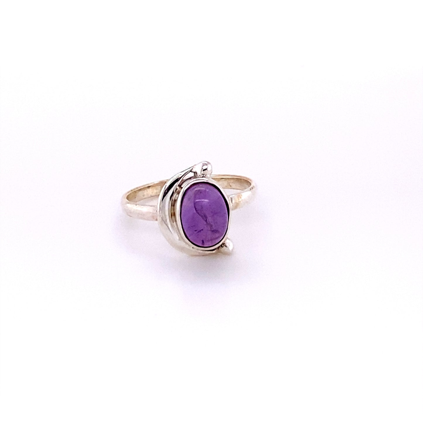 An Oval Crescent Moon Ring with Natural Gemstones on a white background.