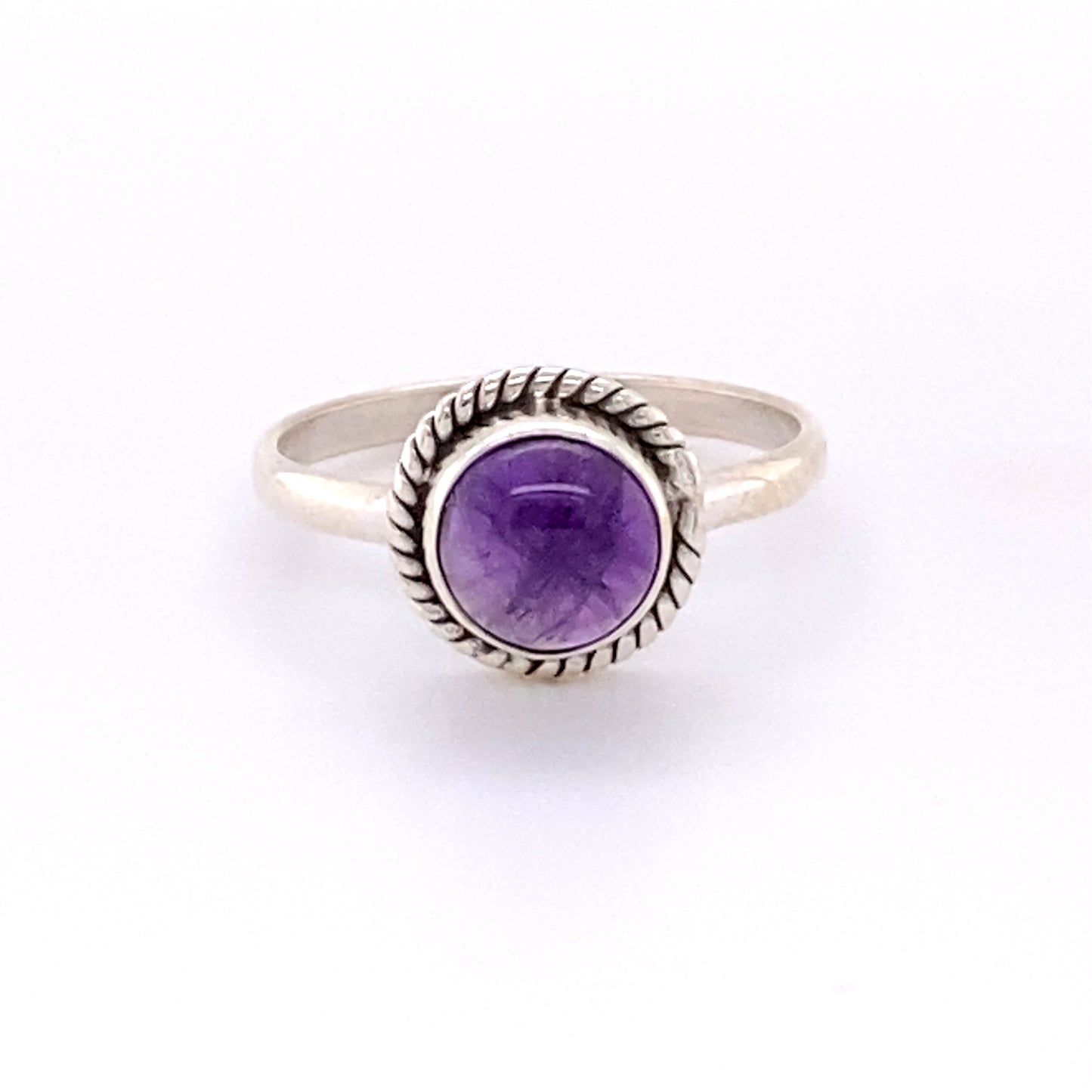 
                  
                    Simple Round Gemstone Ring with Rope Border in sterling silver.
                  
                