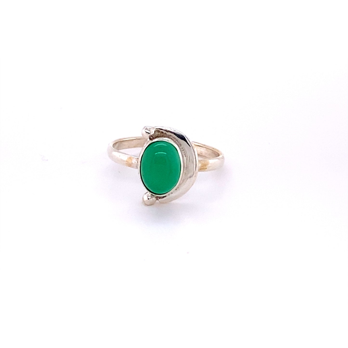 
                  
                    An Oval Crescent Moon Ring with Natural Gemstones on a white background with a hippie vibe.
                  
                