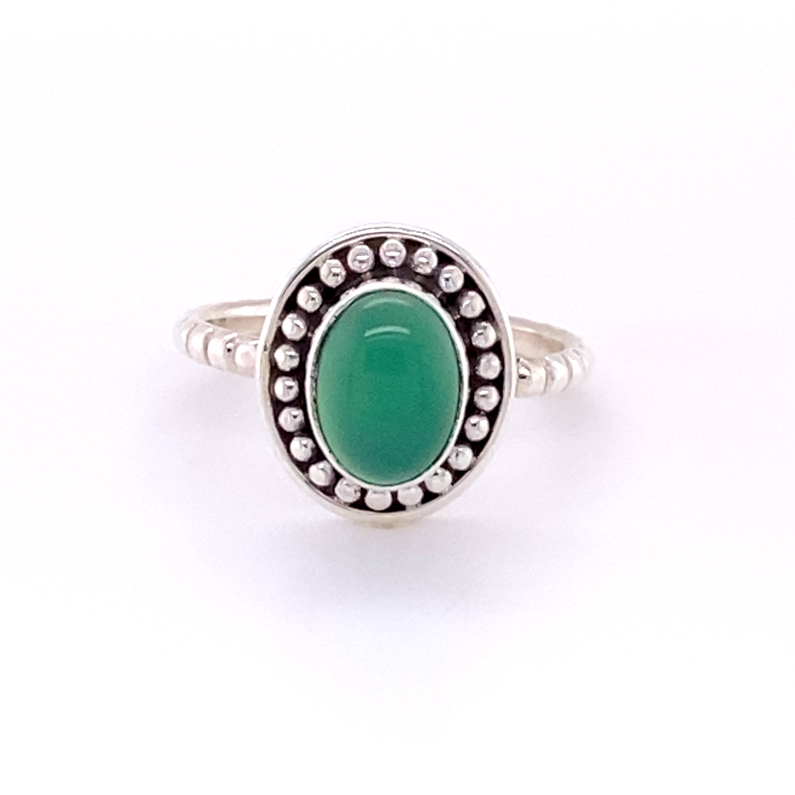 An Oval Gemstone Ring with Silver Ball Border from Santa Cruz.