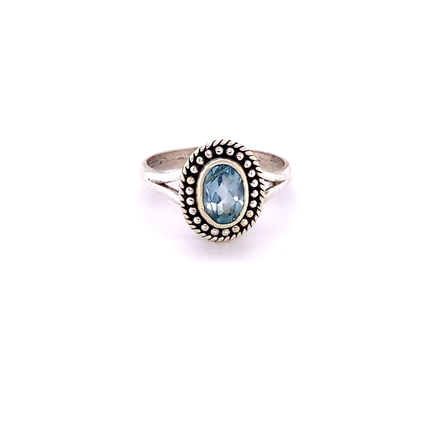 
                  
                    A boho-style Oval Gemstone Ring with Ball Disk Rope Border.
                  
                