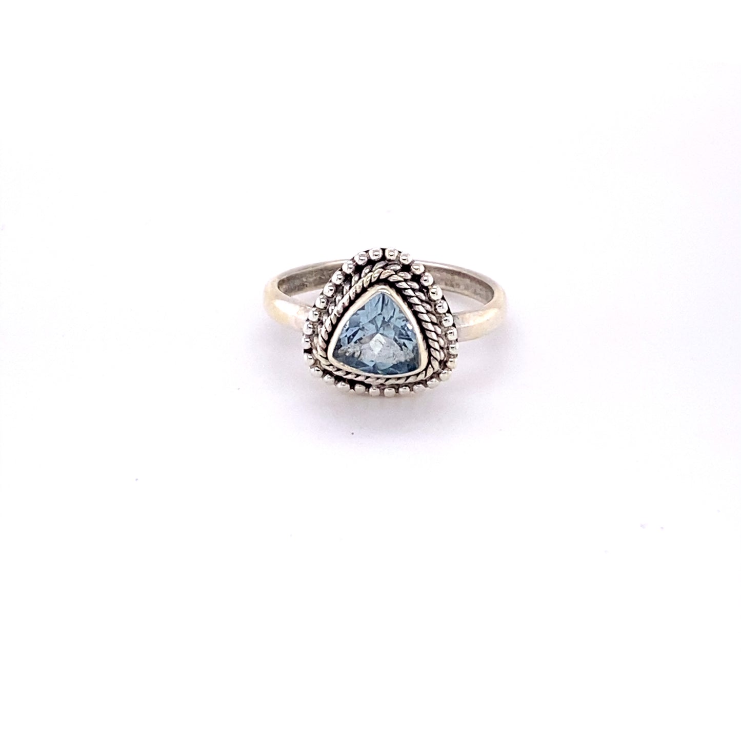 
                  
                    A Super Silver Triangle Gemstone Ring with Rope Border.
                  
                
