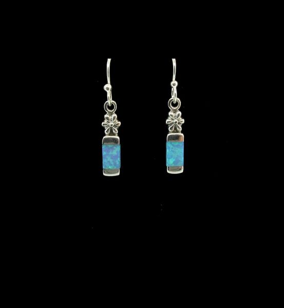 A pair of Super Silver's Blue Created Opal Square Earrings.