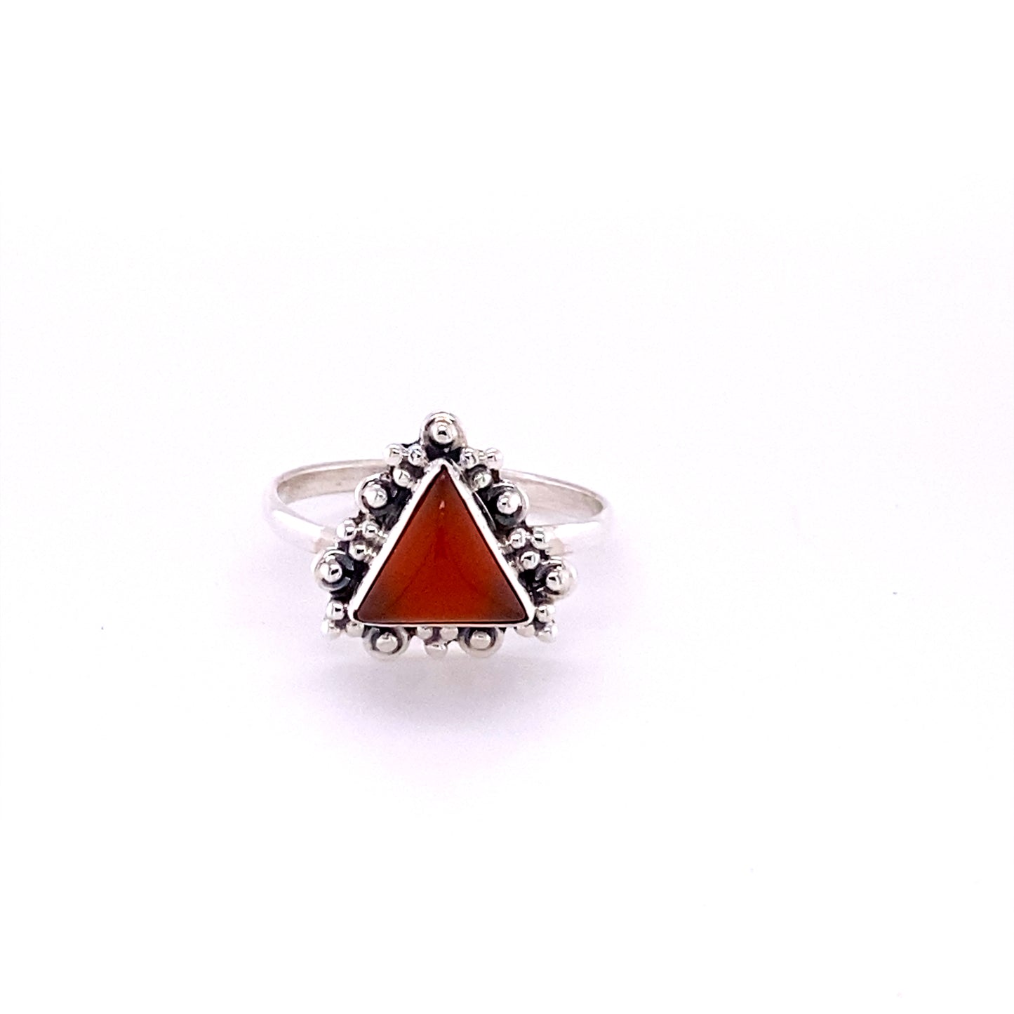 
                  
                    A Delicate Gemstone Triangle Ring by Super Silver, with an orange gemstone in the middle.
                  
                