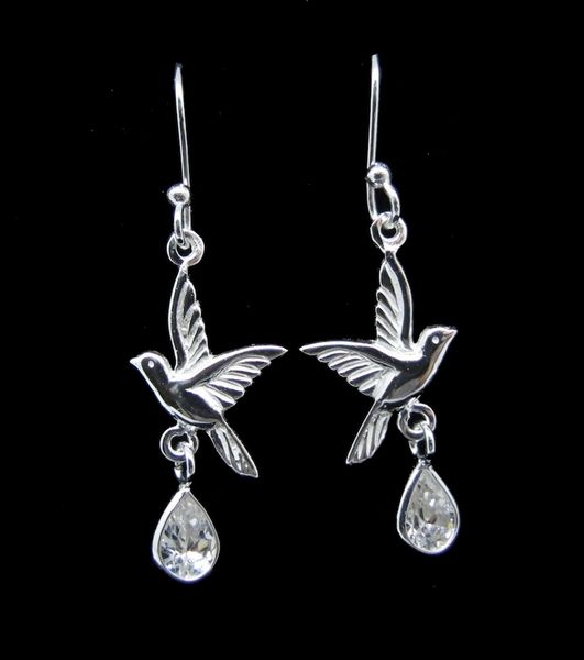 A pair of White Cubic Zirconia Silver Birds Earrings from Super Silver.
