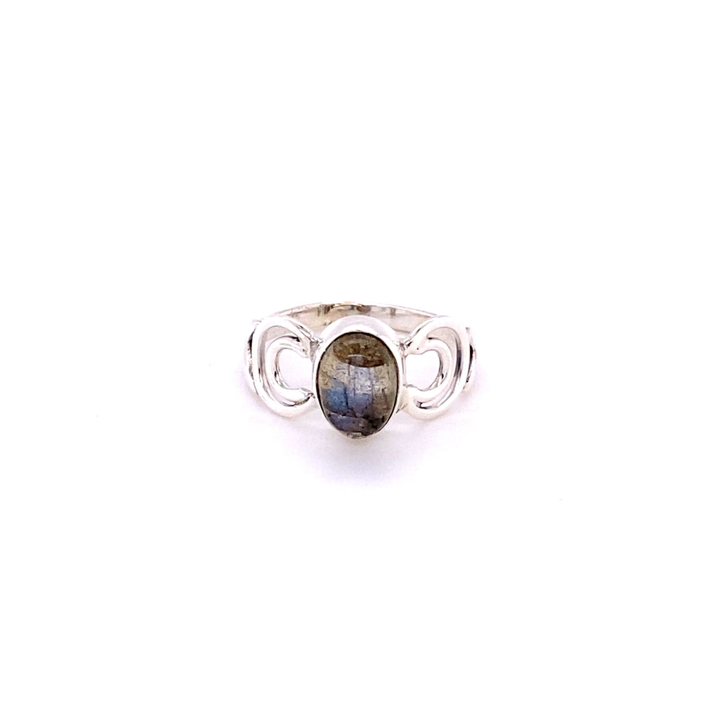 
                  
                    Oval Gemstone Ring with Moon Design in sterling silver.
                  
                