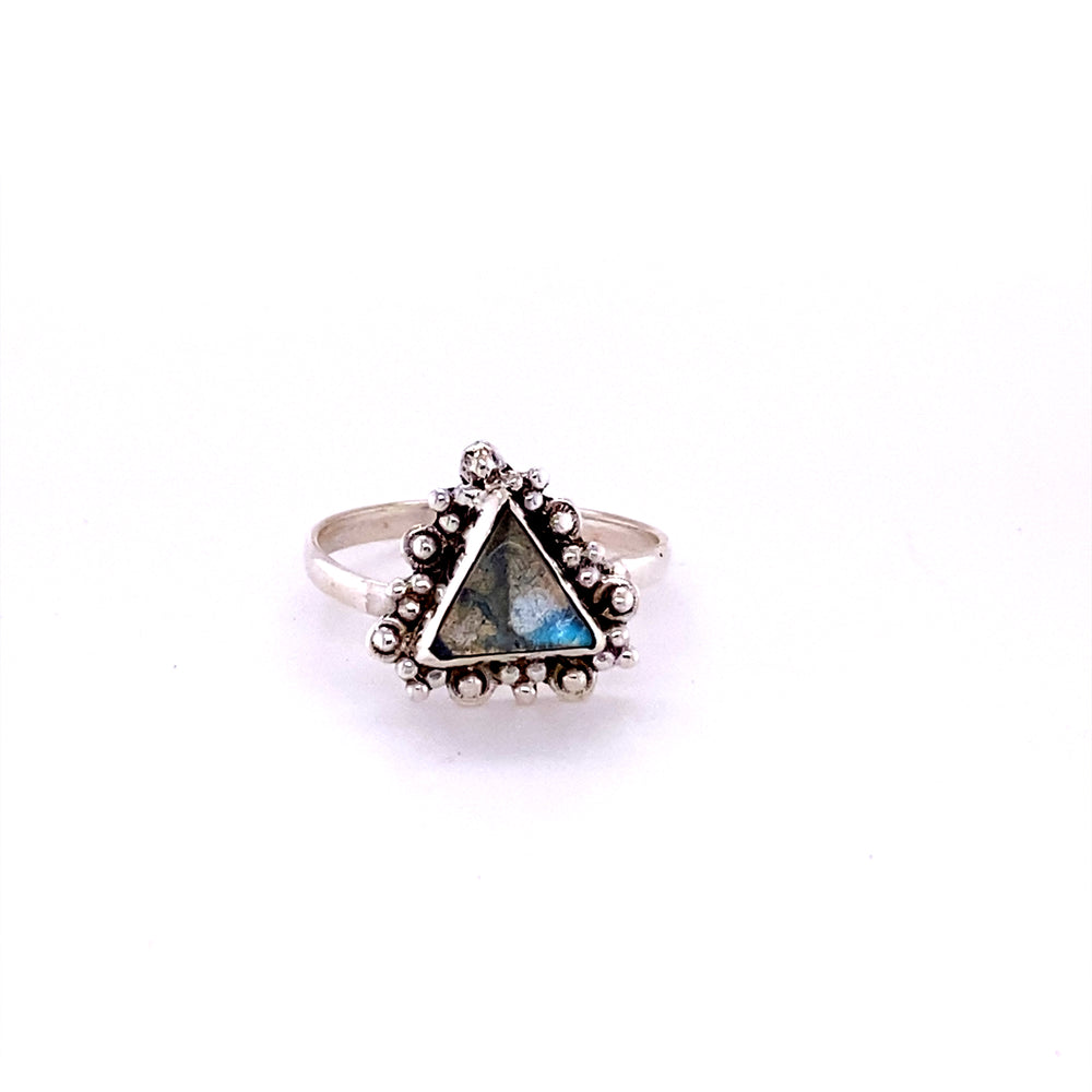 
                  
                    Super Silver's Delicate Labradorite Gemstone Triangle Ring.
                  
                