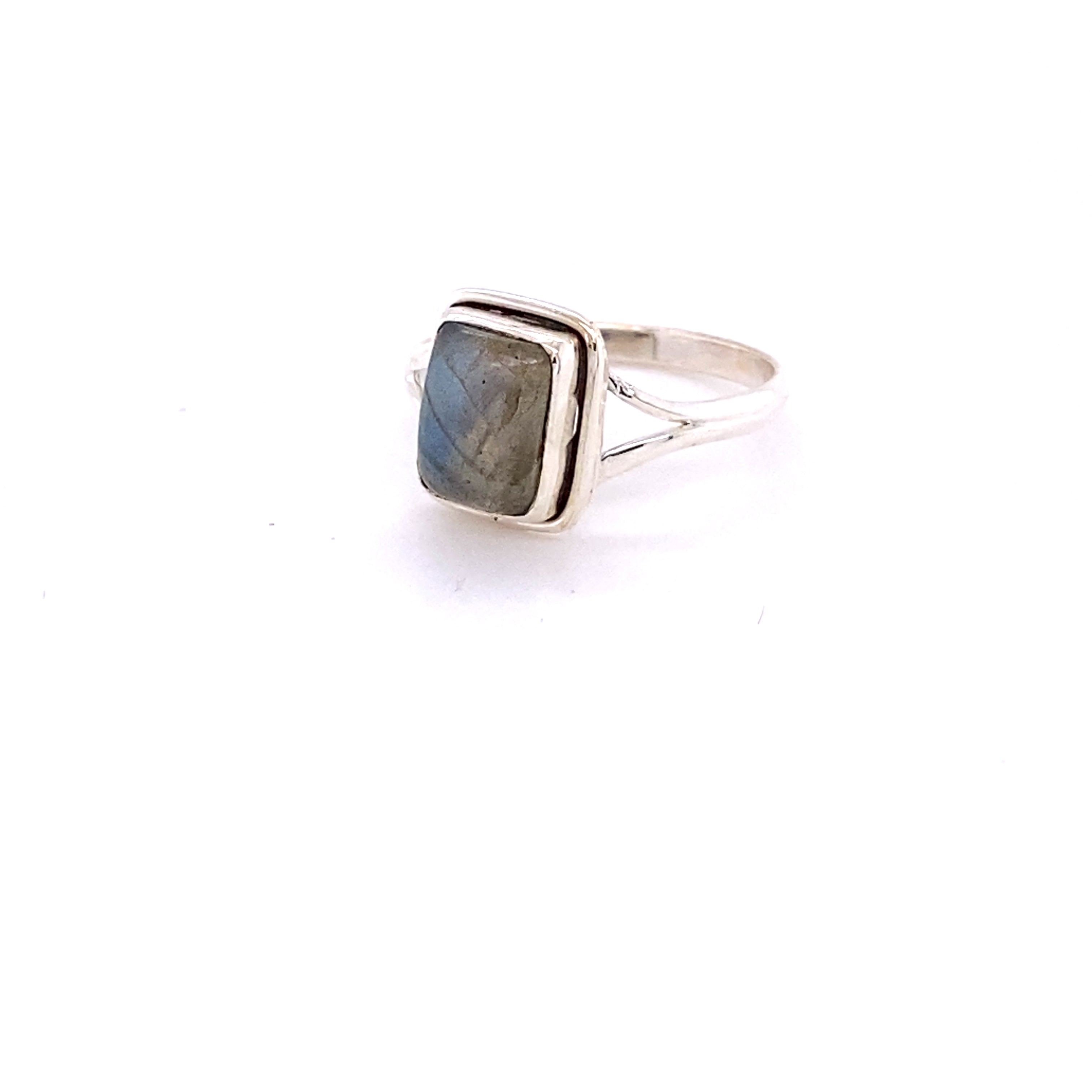 A sterling silver ring with a Simple Square Gemstone cabochon stone.