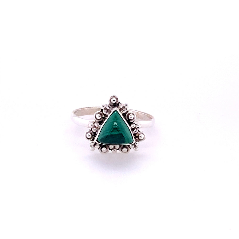 
                  
                    A Delicate Gemstone Triangle Ring from Super Silver with an emerald stone in the middle.
                  
                