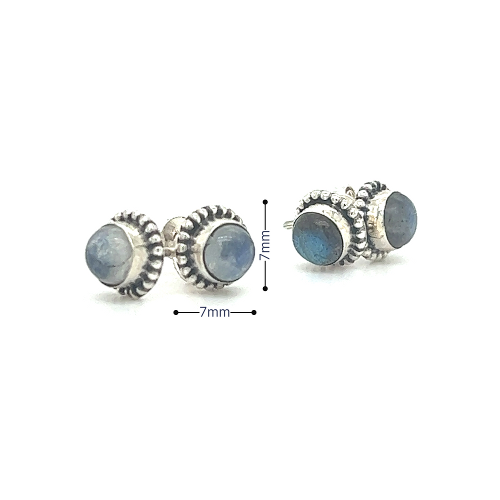 Chic Beaded Round Stone Studs in sterling silver, featuring luminous stones, by Super Silver.