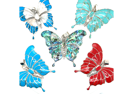 Four Stunning Inlay Butterfly Pendants on a white background. - Super Silver