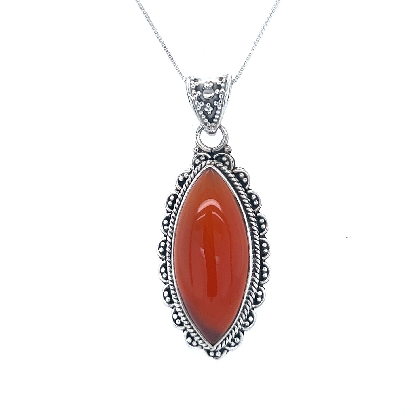 
                  
                    A Marquise Shaped Gemstone Pendant from Super Silver featuring an orange stone.
                  
                