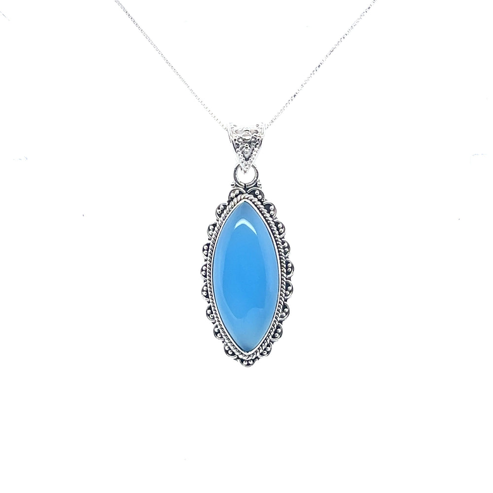 
                  
                    A Marquise Shaped Gemstone Pendant with a blue stone made of sterling silver from Super Silver.
                  
                