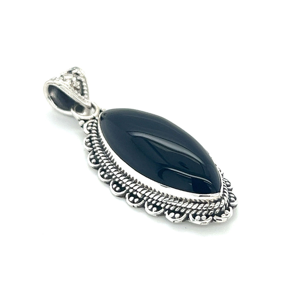 
                  
                    Super Silver Marquise Shaped Gemstone Pendant featuring black onyx stone.
                  
                