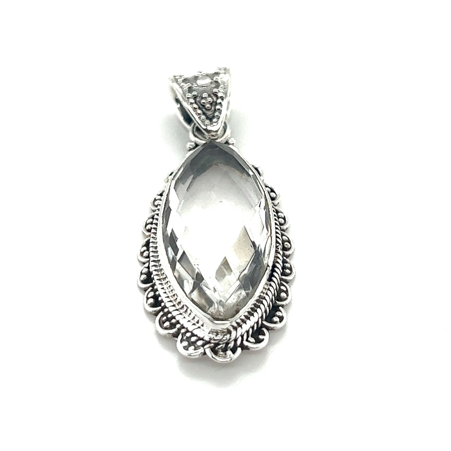 
                  
                    A Marquise Shaped Gemstone Pendant with a clear quartz stone from Super Silver.
                  
                