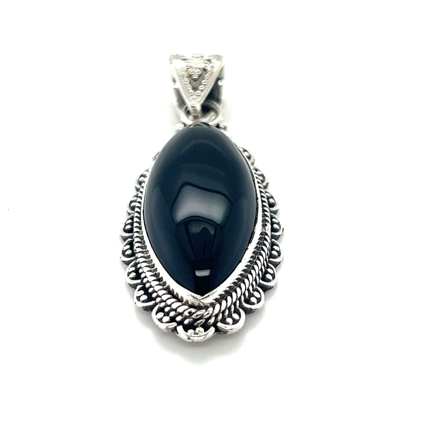 
                  
                    Super Silver's Marquise Shaped Gemstone Pendant featuring a captivating onyx stone.
                  
                