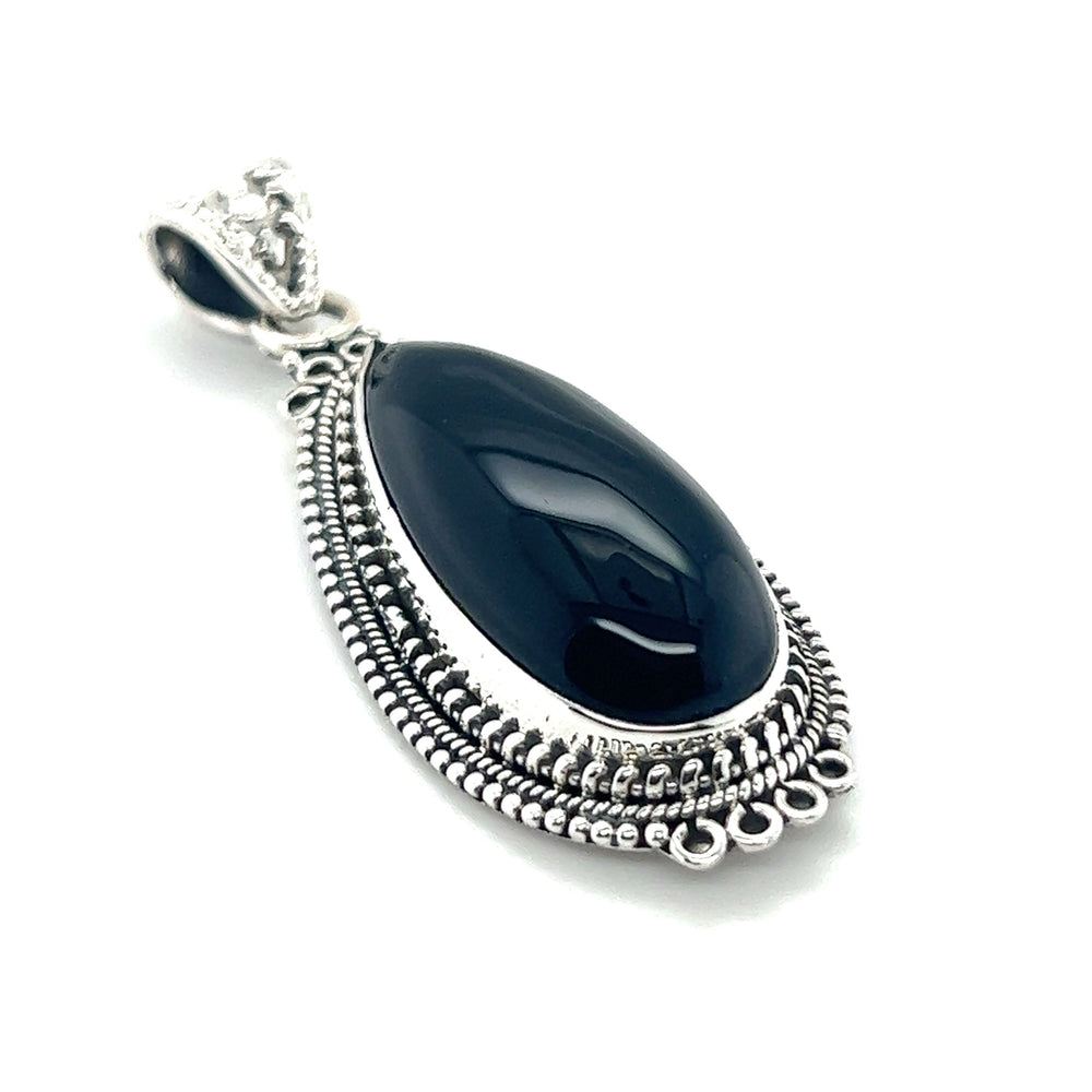 
                  
                    Striking Teardrop Gemstone Pendant with Beaded Detailing in sterling silver from Super Silver.
                  
                