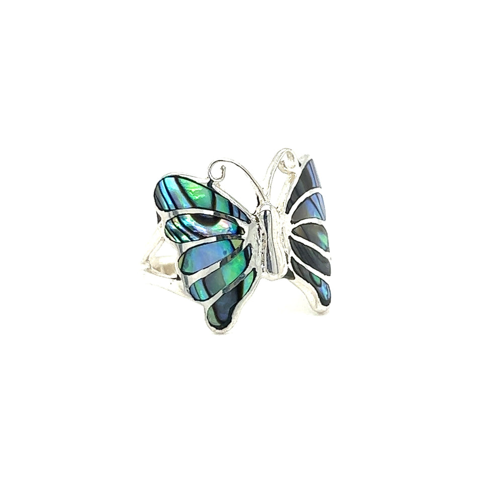 
                  
                    An Elegant Butterfly Inlay Ring with Swirly Antennae.
                  
                