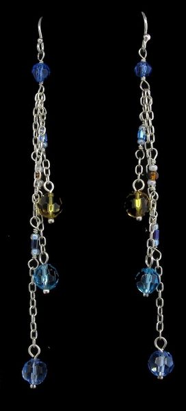 Blue and Yellow Multi-bead Super Silver dangle earrings.