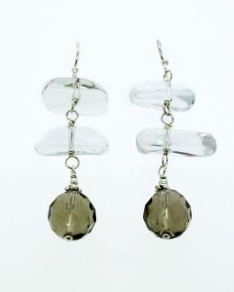 A pair of Super Silver Clear Beads with Dark Sphere Earrings.
