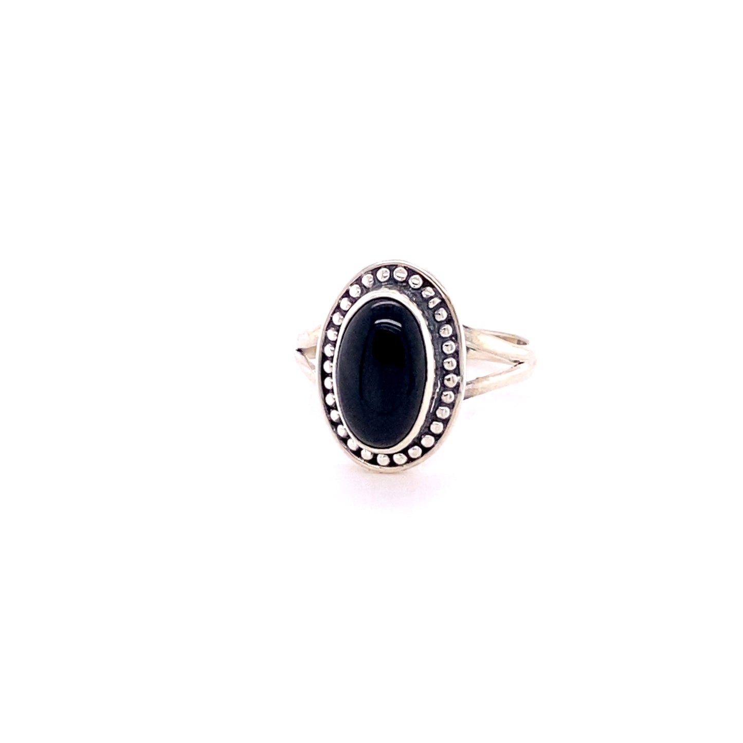 
                  
                    A Super Silver Trendy Oval Ring with a black stone and diamonds.
                  
                