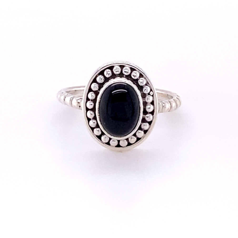 
                  
                    Oval Gemstone Ring with Silver Ball Border in sterling silver from Santa Cruz.
                  
                