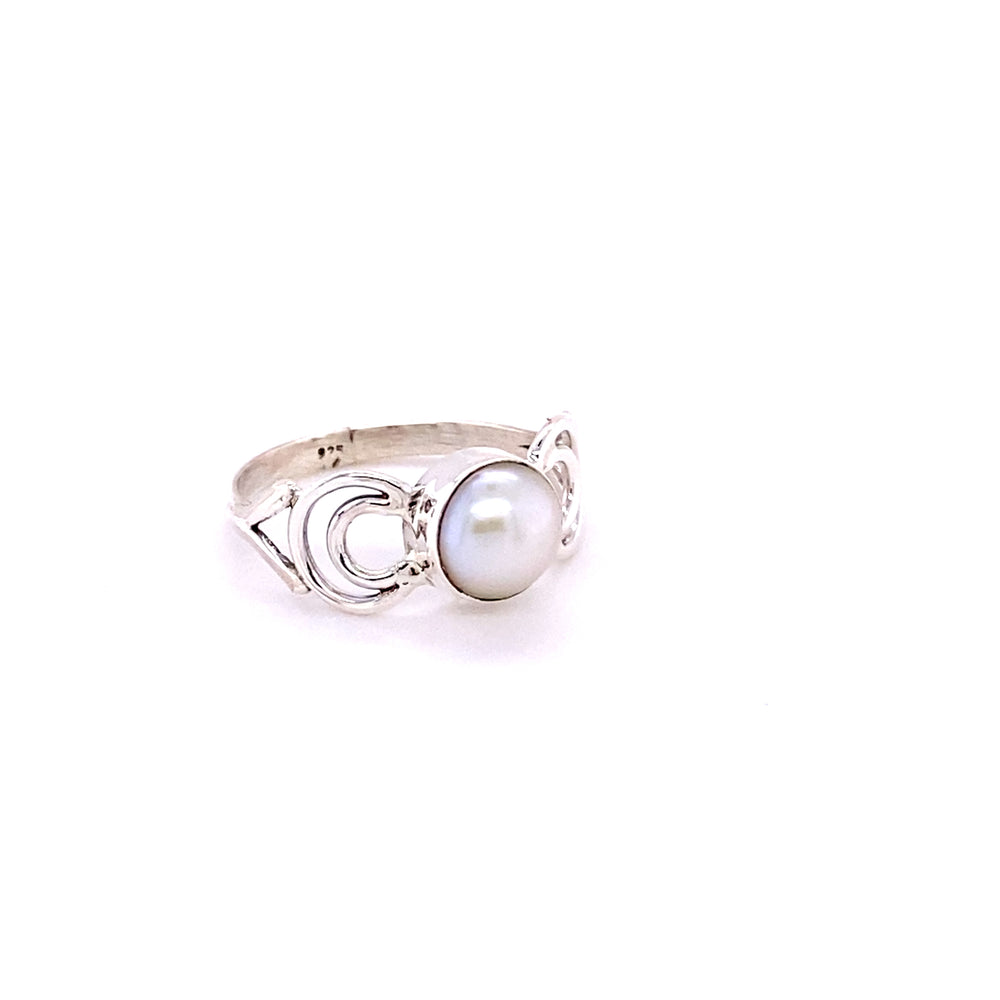
                  
                    A Super Silver Oval Gemstone Ring with Moon Design on a white background.
                  
                