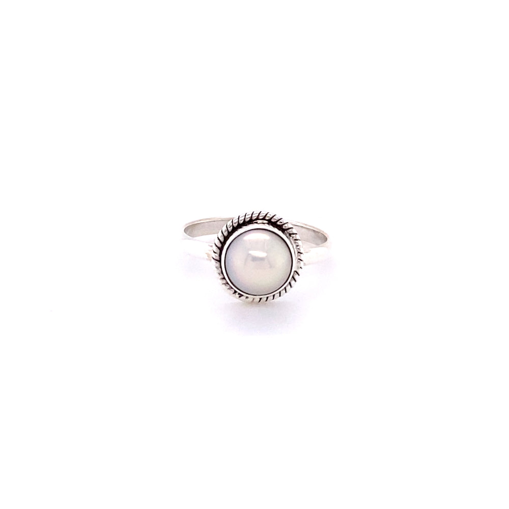 
                  
                    A stackable Simple Oval Gemstone Ring with Twisted Rope Boarder by Super Silver with a bohemian elegance on a white background.
                  
                