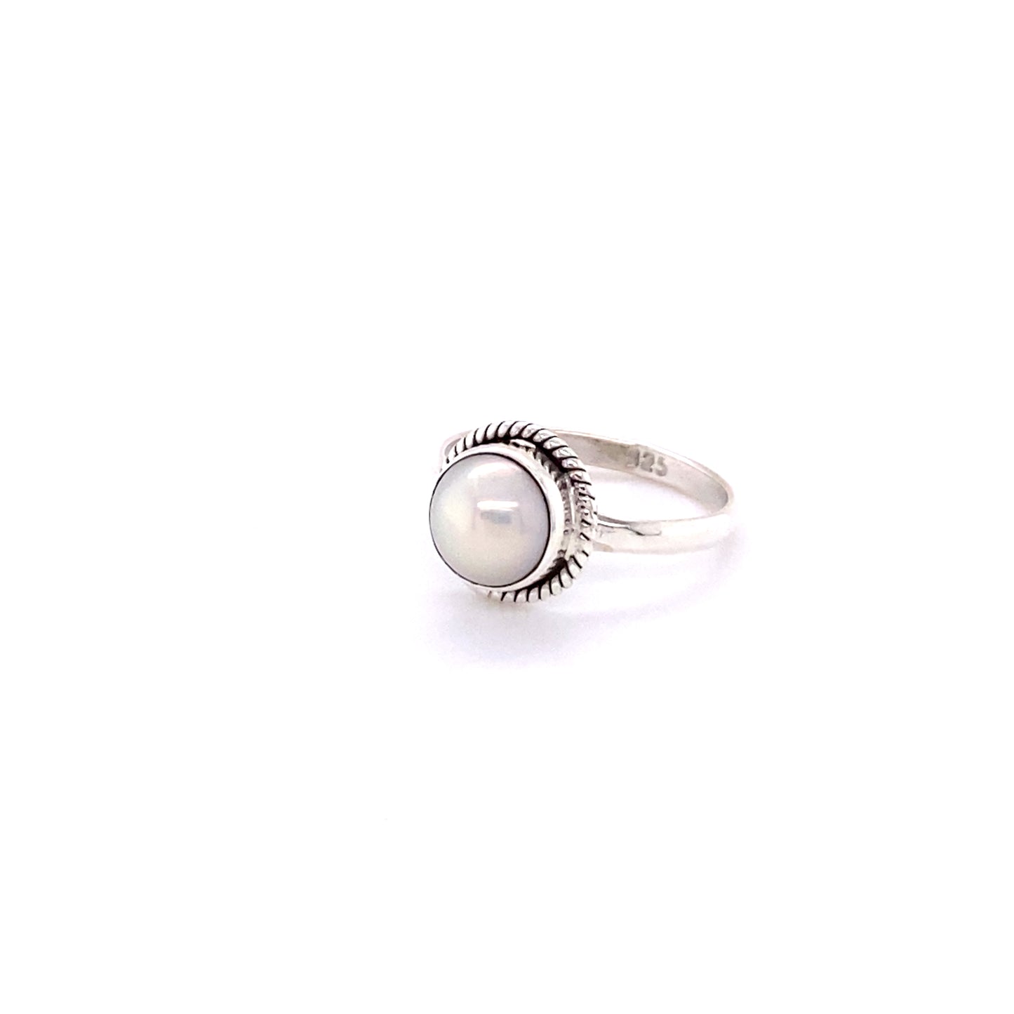 
                  
                    A Super Silver Simple Oval Gemstone Ring with Twisted Rope Boarder on a white background.
                  
                