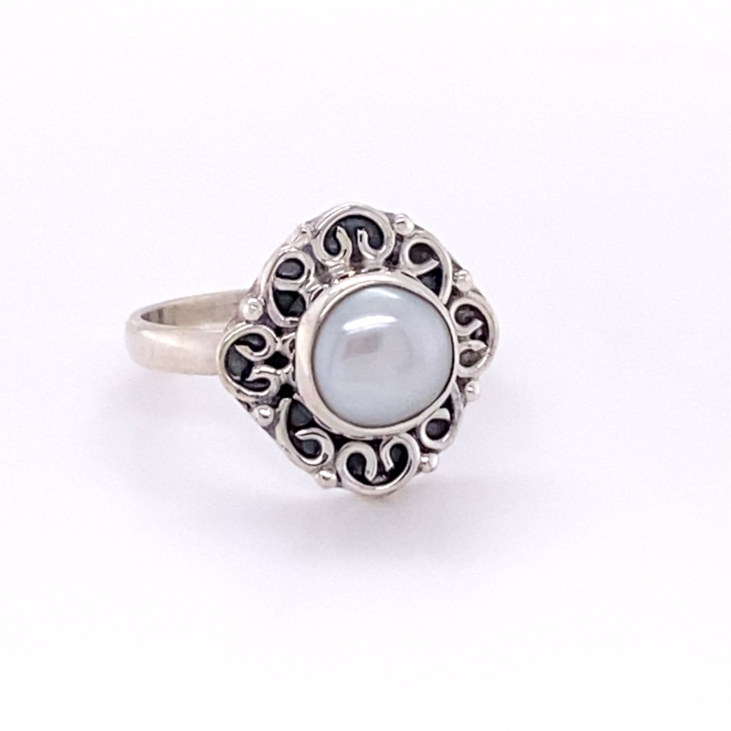 Oval Gemstone Ring with Swirl Filigree Border – Super Silver