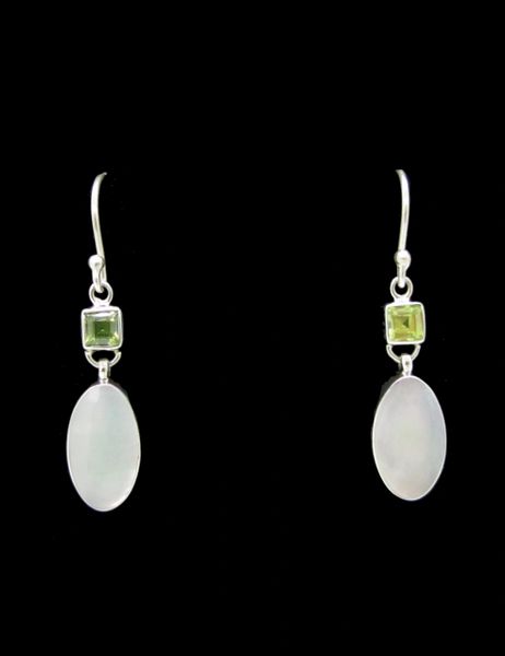 Super Silver Peridot and Mother of Pearl Dangle Earrings.
