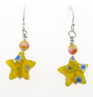 A pair of Super Silver Yellow Star Dangle Earrings.