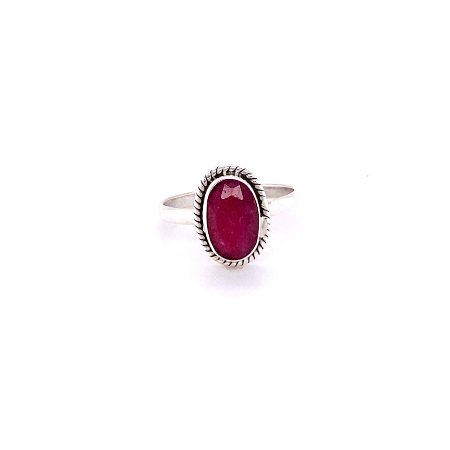 A Simple Oval Gemstone Ring with Twisted Rope Boarder.