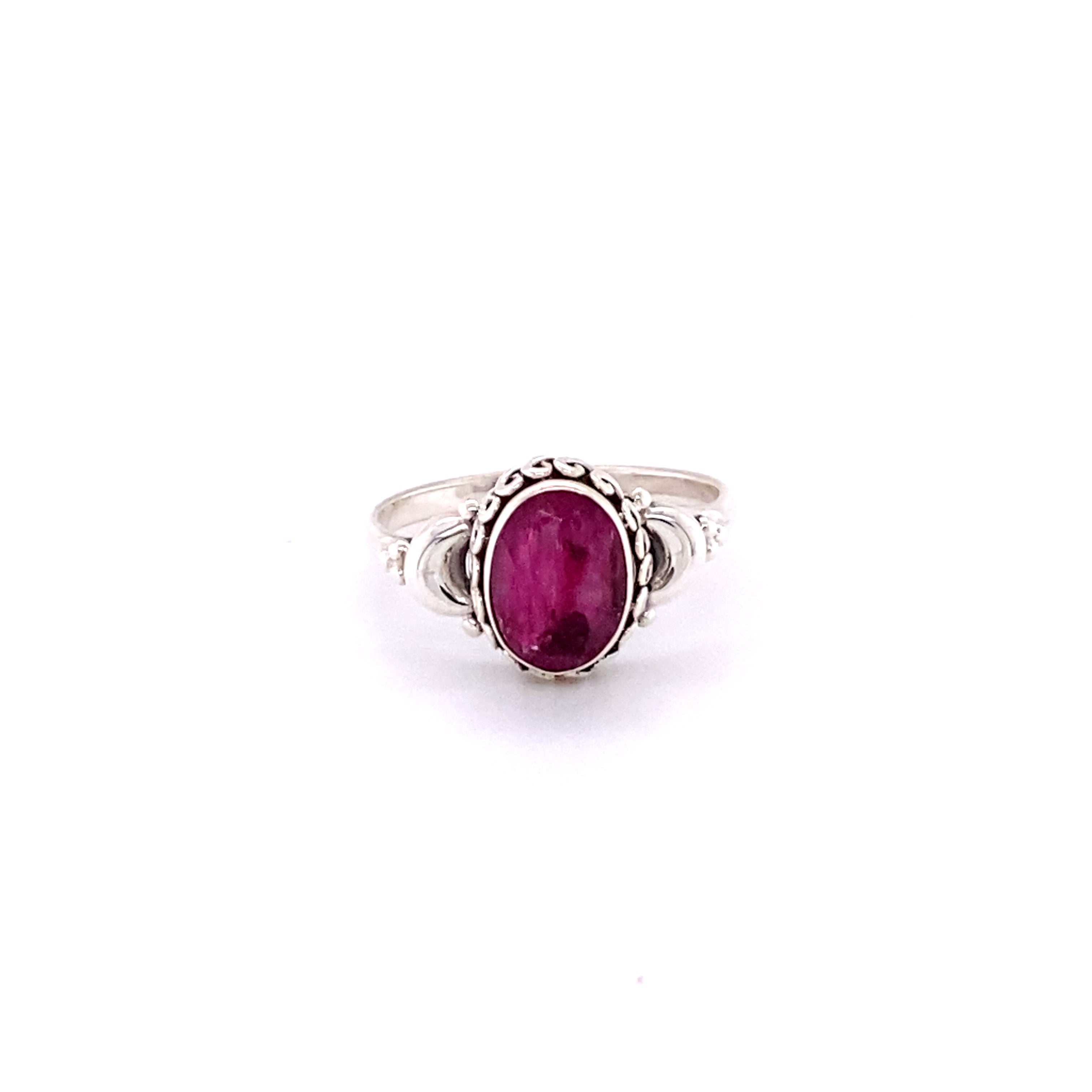 A Super Silver Beautiful Oval Gemstone Ring with Small Moons, inspired by the crescent moon.